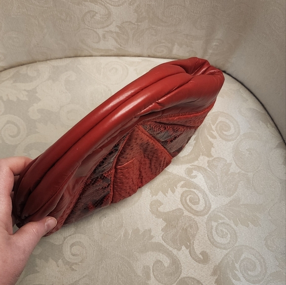 PIERRE MISHAEL Vintage 80s Red Leather Snake Print Crossbody Bag – Rare Sculptur - Picture 10 of 13